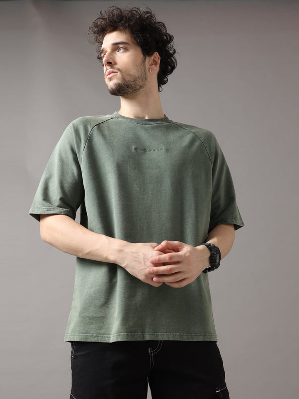 OLIVE ACID WASH OVERSIZED T-SHIRT