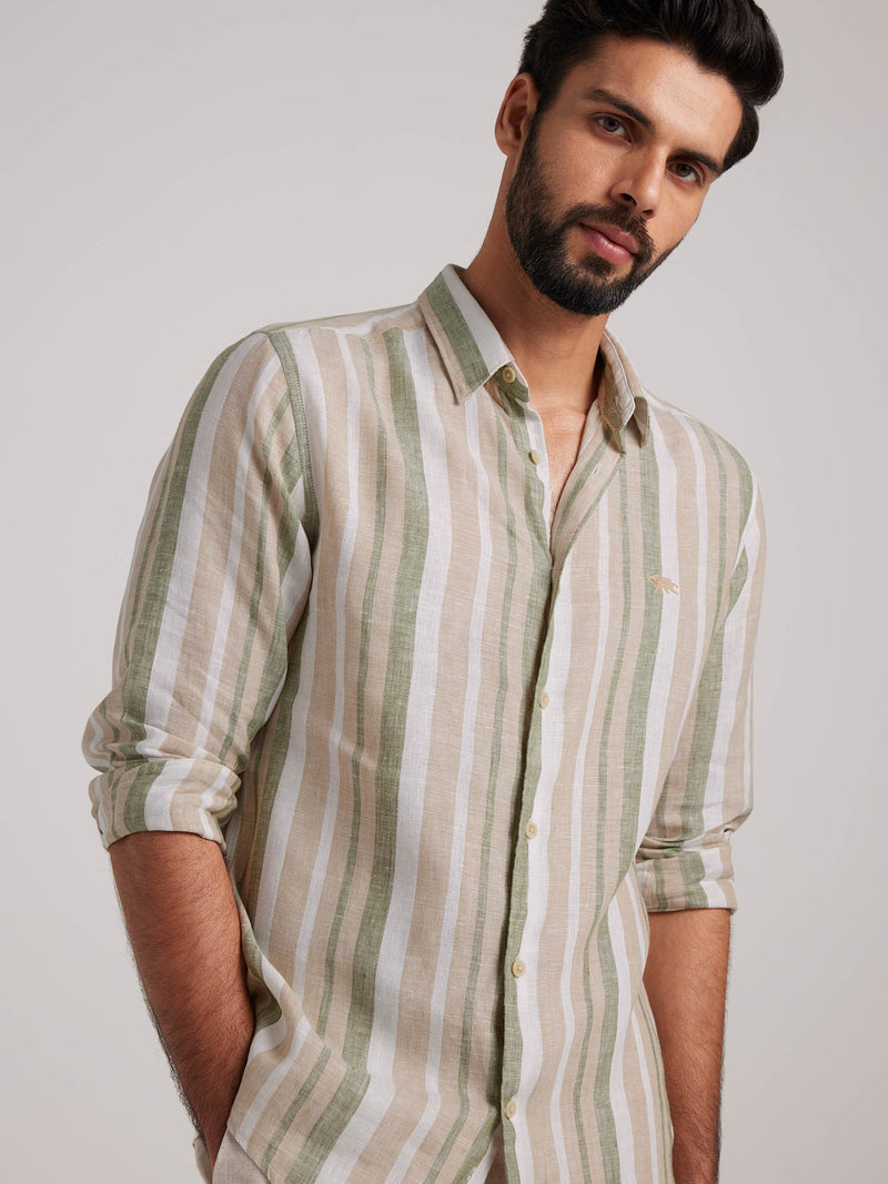 Multi Color Men Linen Regular Fit Shirt