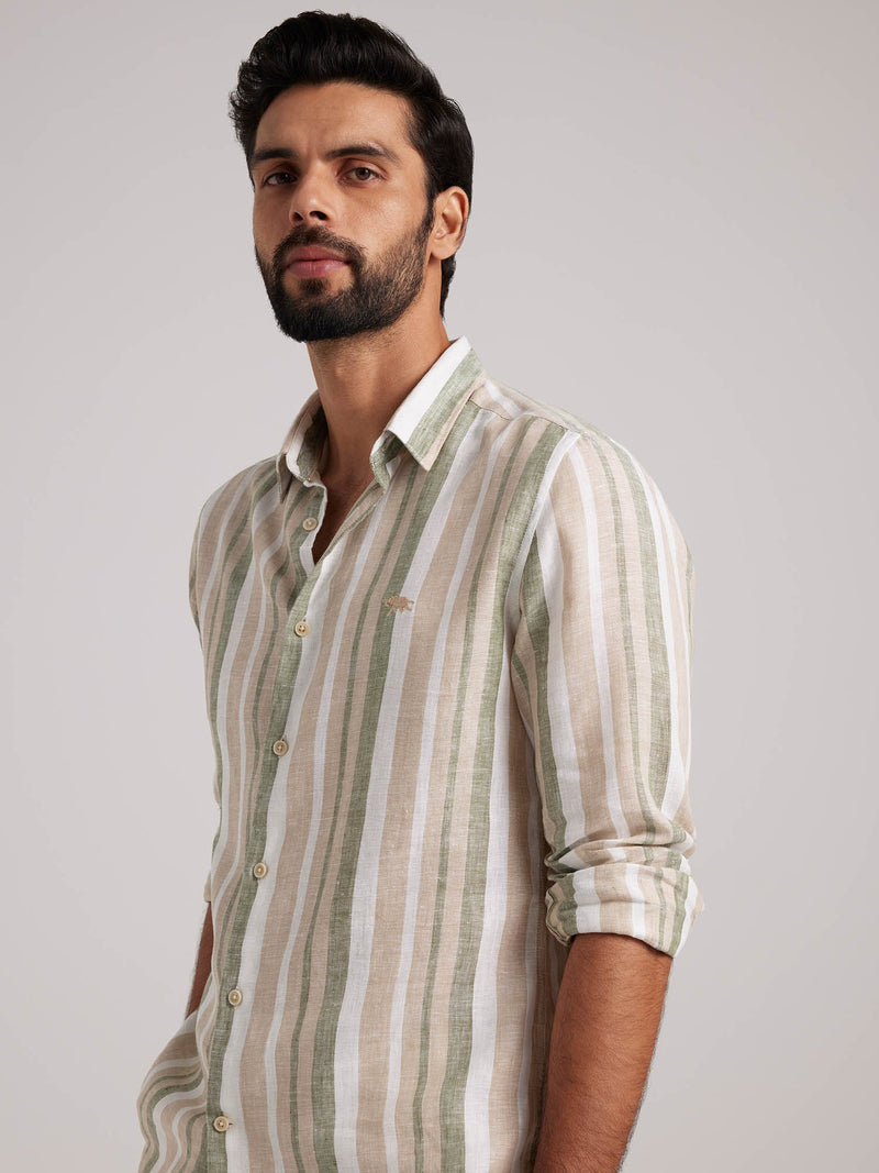 Multi Color Men Linen Regular Fit Shirt