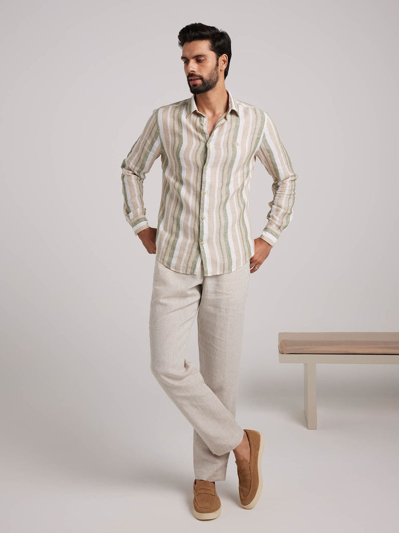 Multi Color Men Linen Regular Fit Shirt