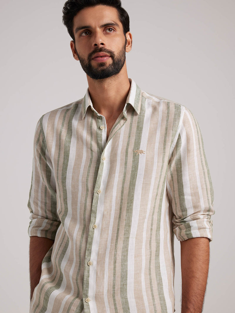 Multi Color Men Linen Regular Fit Shirt