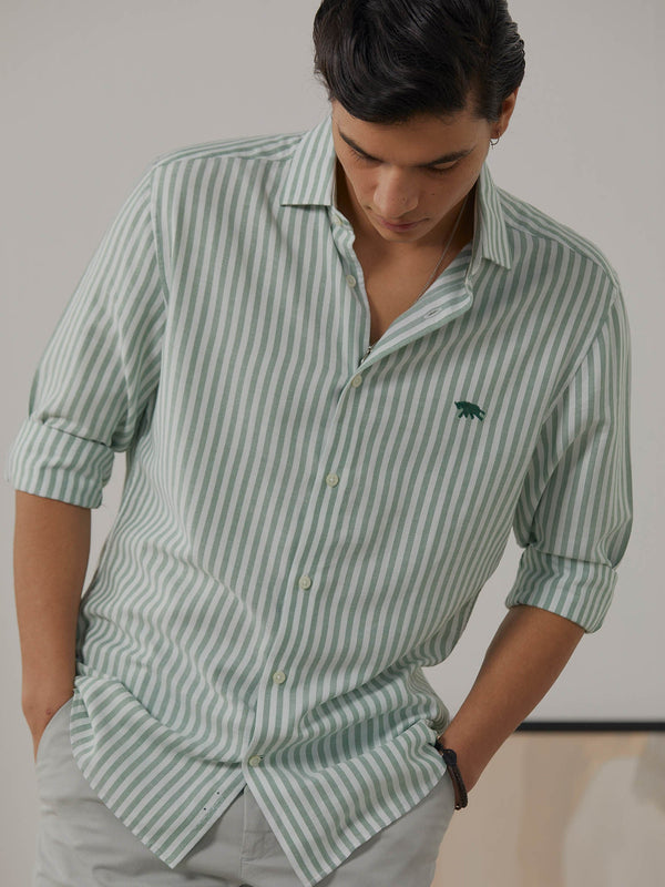 Green Dobby Full Sleeve Casual Shirt