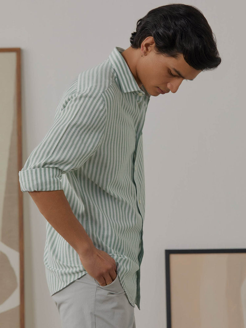 Green Dobby Full Sleeve Casual Shirt