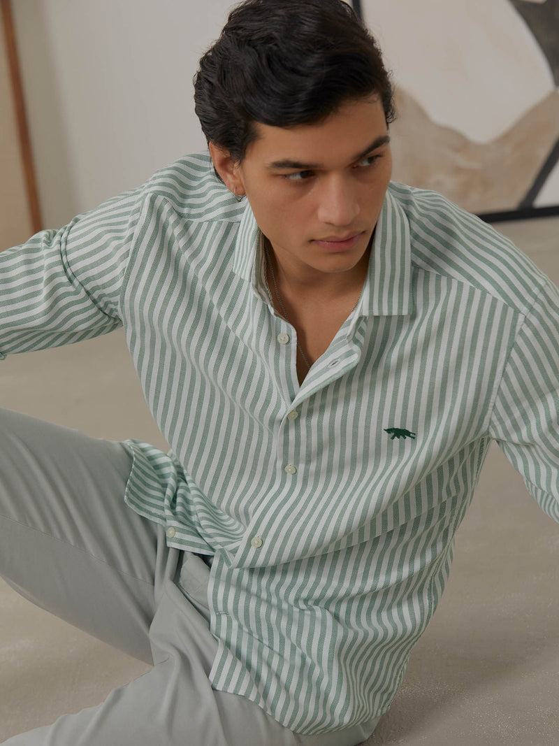 Green Dobby Full Sleeve Casual Shirt