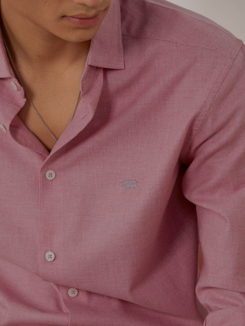 Men Pink Melange Full Sleeve Casual Shirt