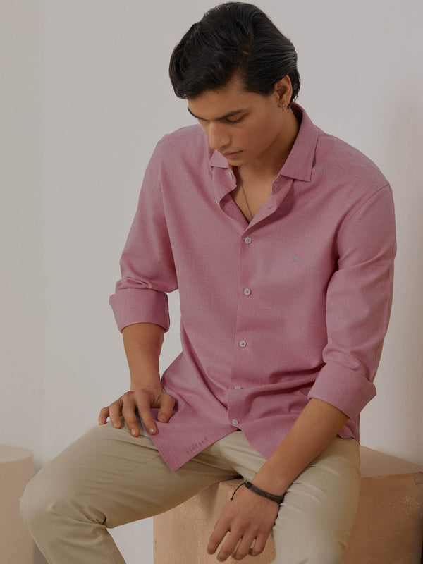 Men Pink Melange Full Sleeve Casual Shirt