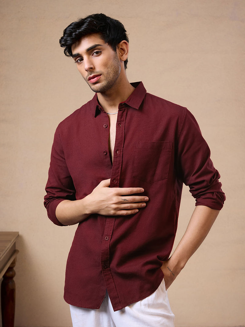 Maroon Cotton Linen Shirts