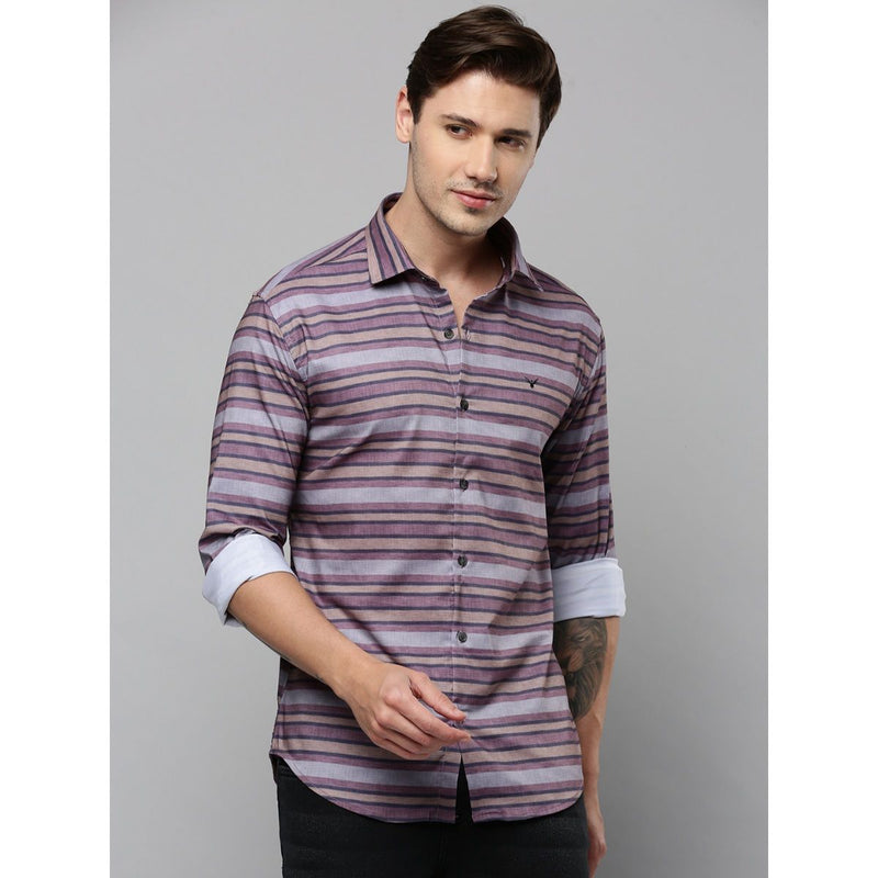 Collar Neck Long Sleeves Striped Multi Shirt