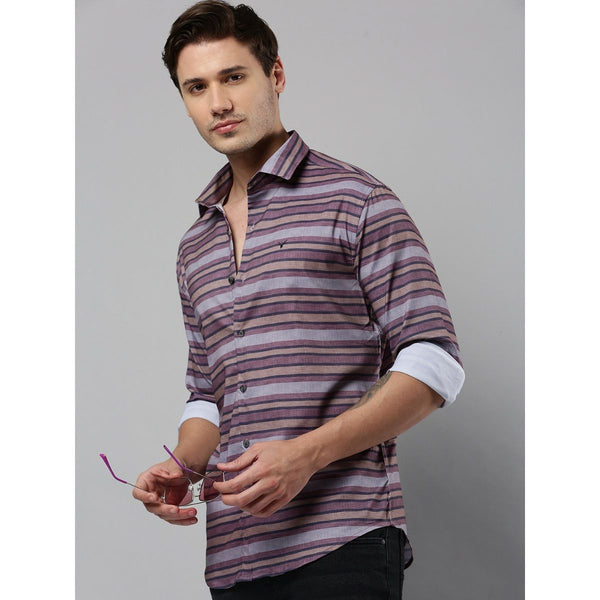 Collar Neck Long Sleeves Striped Multi Shirt