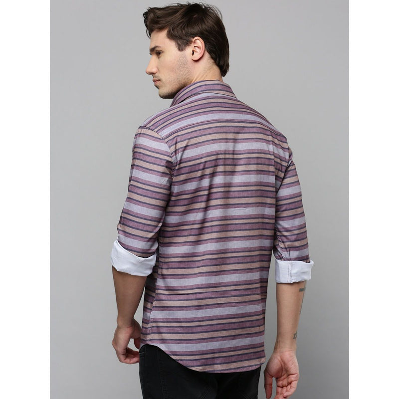 Collar Neck Long Sleeves Striped Multi Shirt
