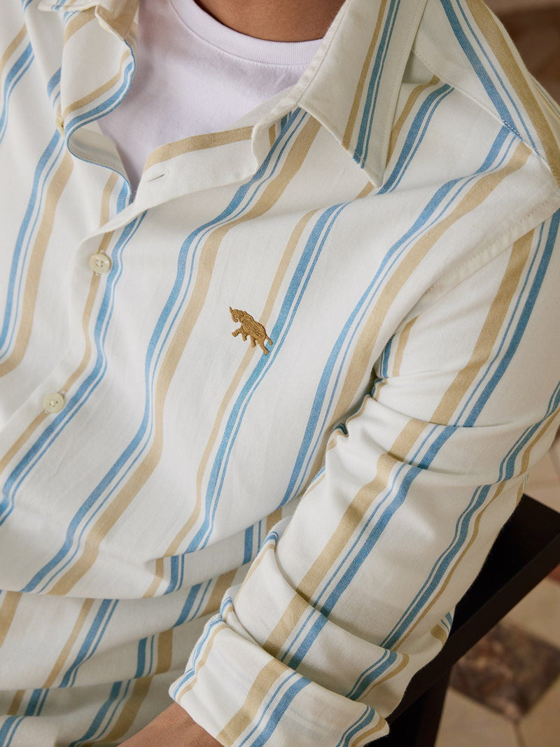 Regular Fit Men Blue Stripe Cotton Full Sleeve Shirt